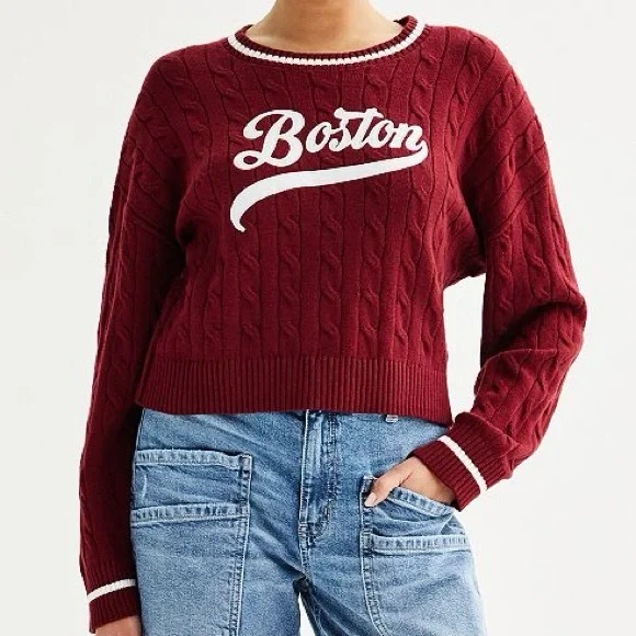 Harper & Ivy “Boston” Maroon Cable Knit Sweater Preppy Academic Harvard Size M - Picture 2 of 8